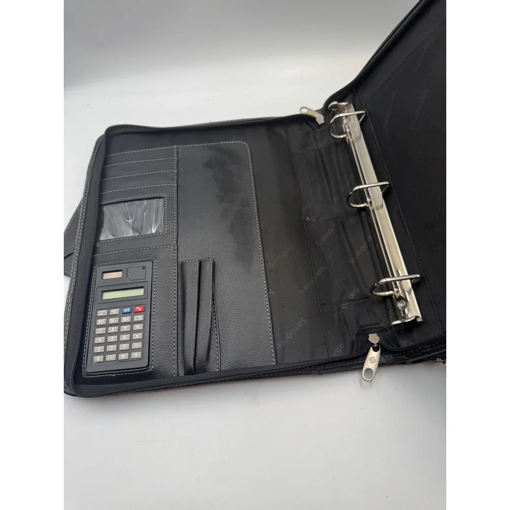 Samsonite Black Faux Leather 3 Ring Binder Portfolio Briefcase with Calculator